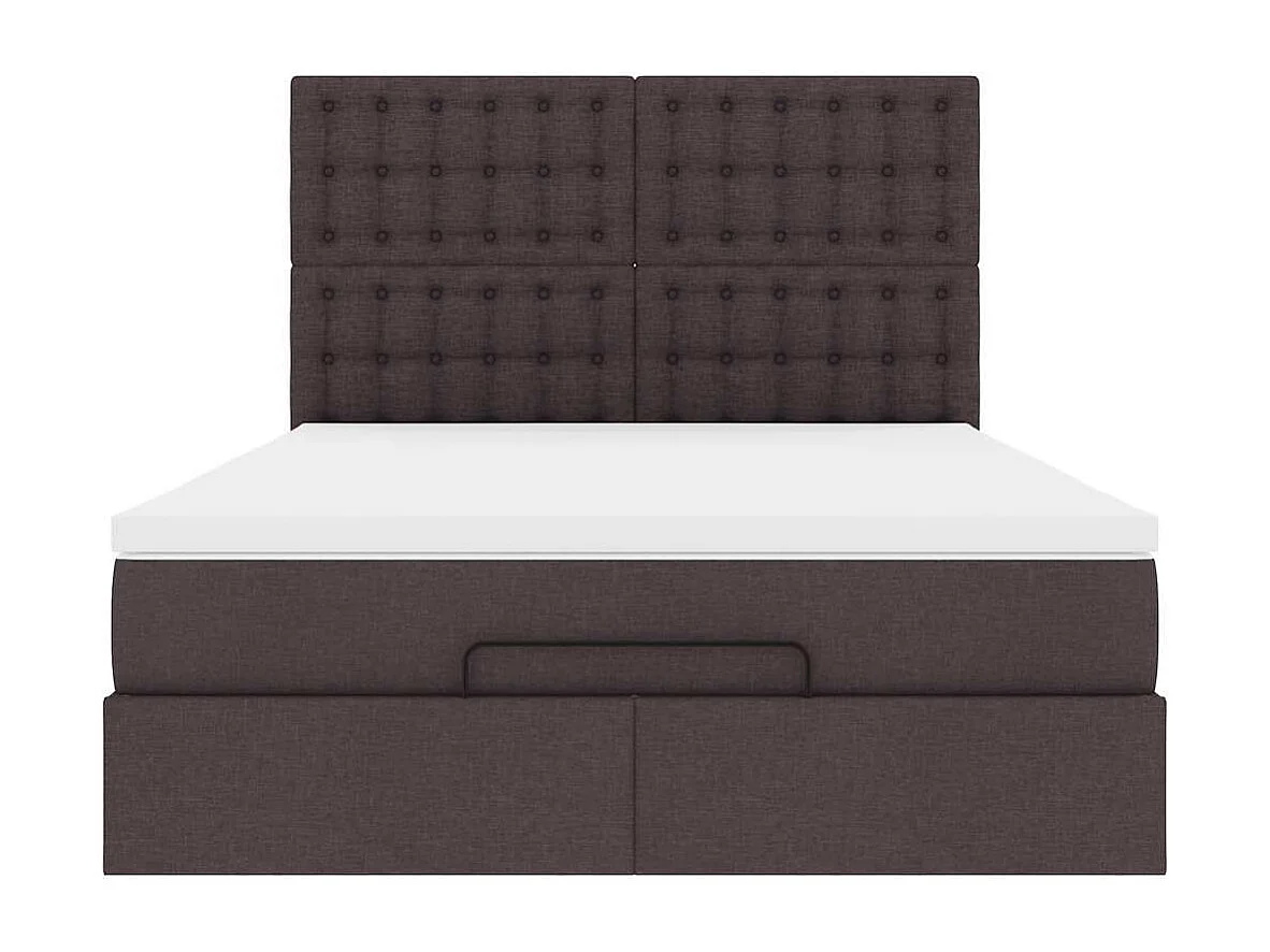 Cadre de lit ottoman avec matelas marron foncé 140x200 cm tissu