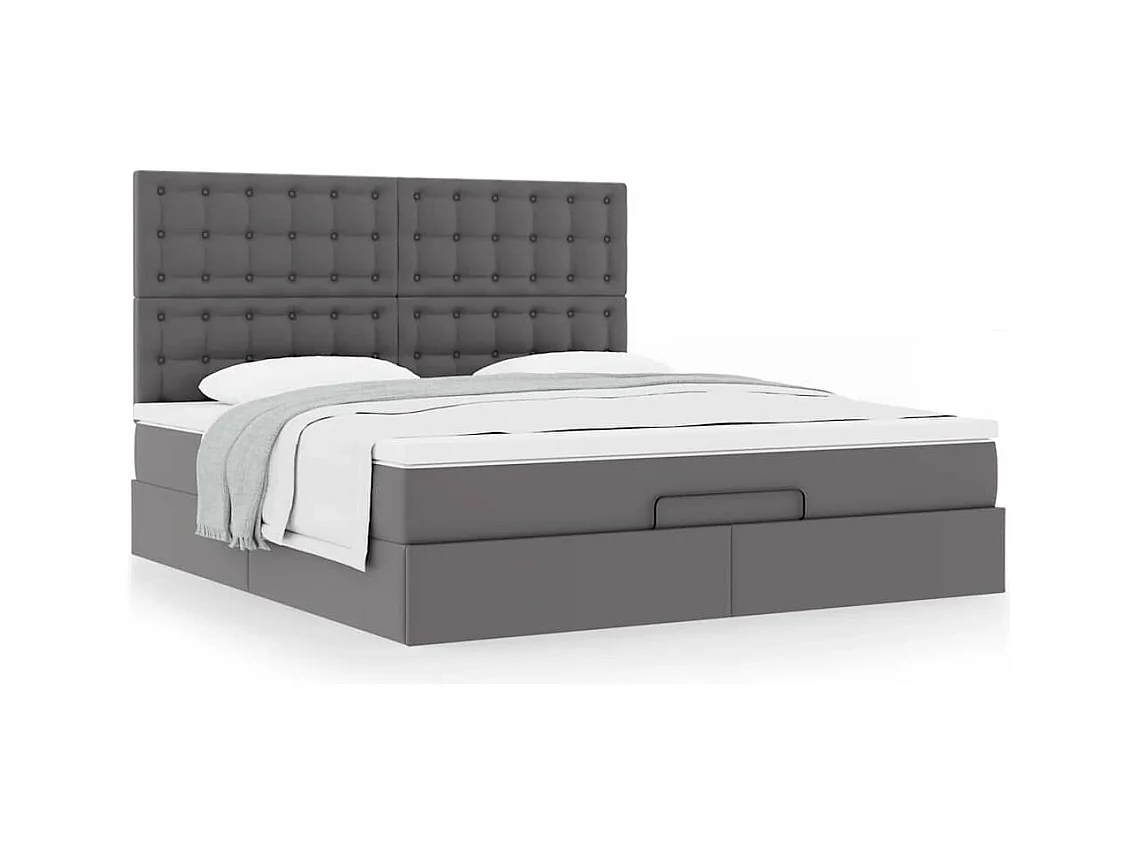 Cadre de lit ottoman avec matelas gris 180x200 cm similicuir