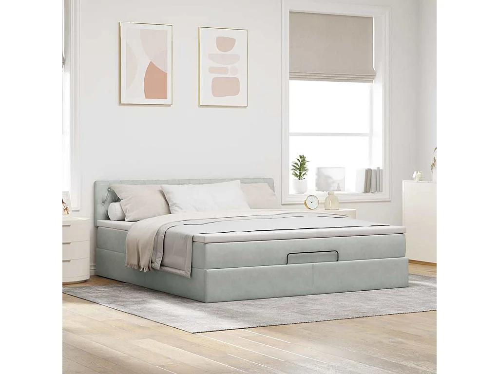 Cadre de lit ottoman avec matelas gris clair 180x200 cm velours