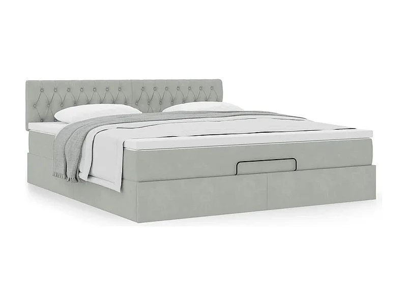 Cadre de lit ottoman avec matelas gris clair 180x200 cm velours