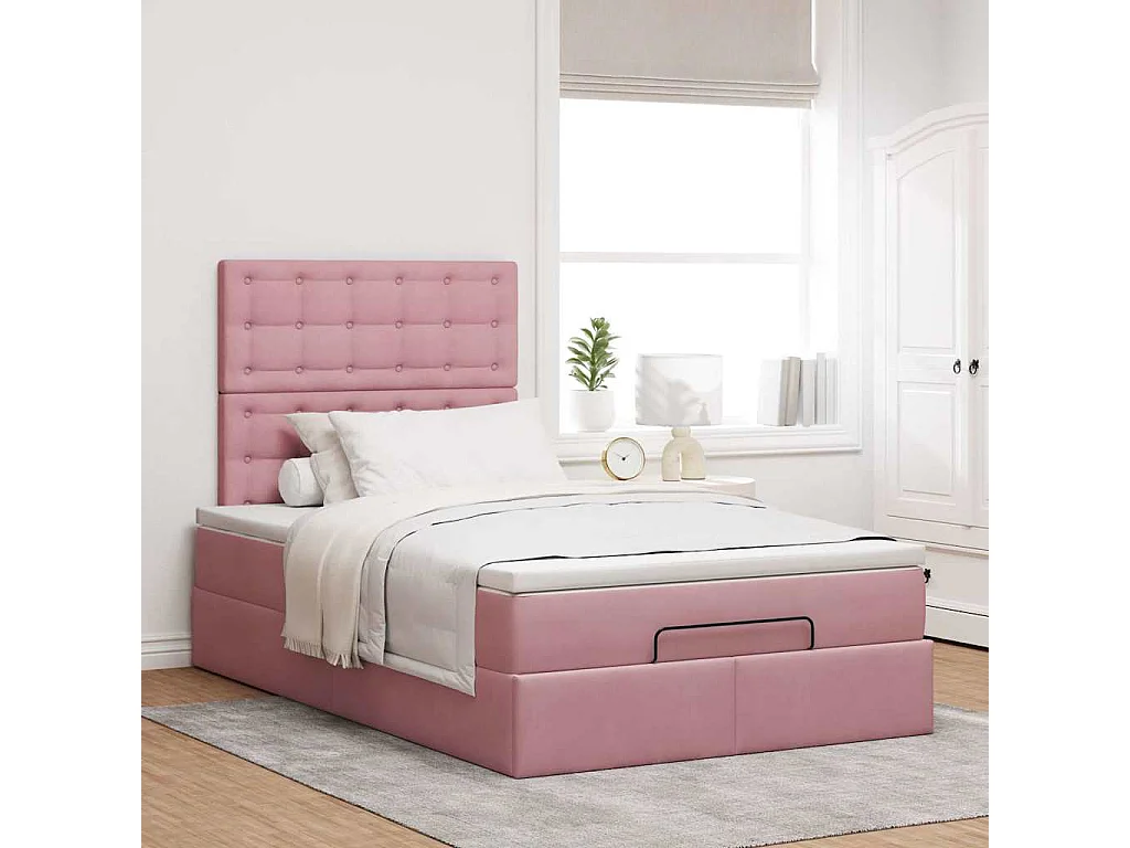 moldura de cama otomana  com colchões rosa 120x190 cm Veludo