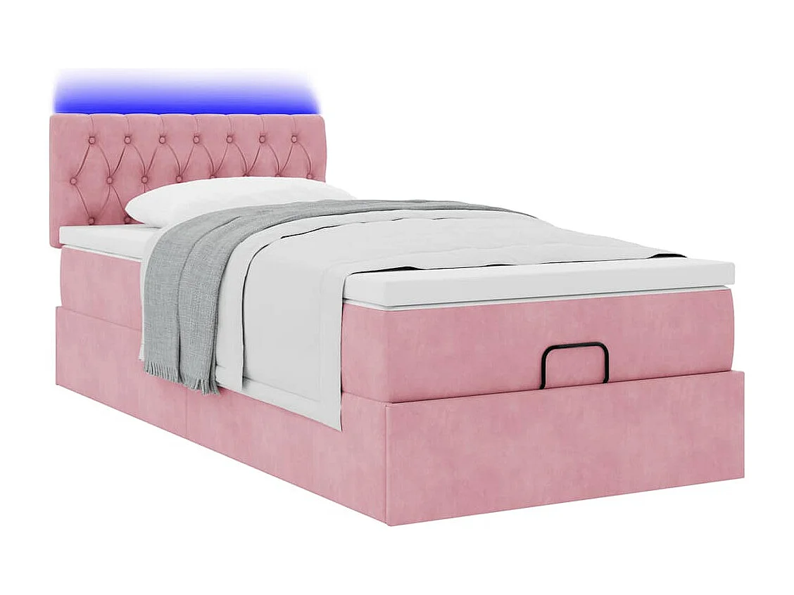 Estructura de cama otomana colchón terciopelo rosa 90x200cm