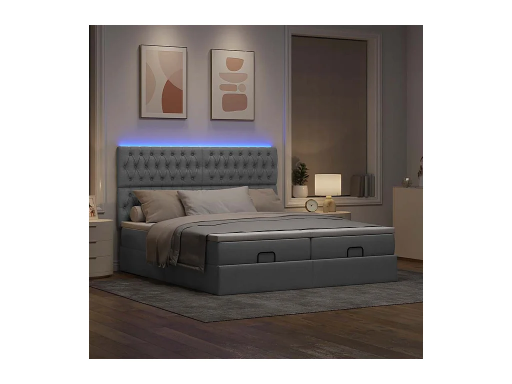 Ottoman bed met matrassen en LED's 160x200cm stof lichtgrijs