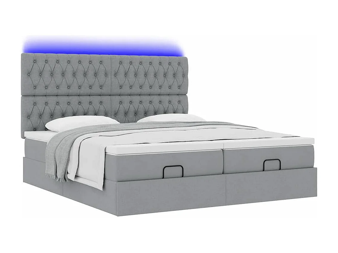 Cadre de lit ottoman et matelas gris clair 160x200cm tissu