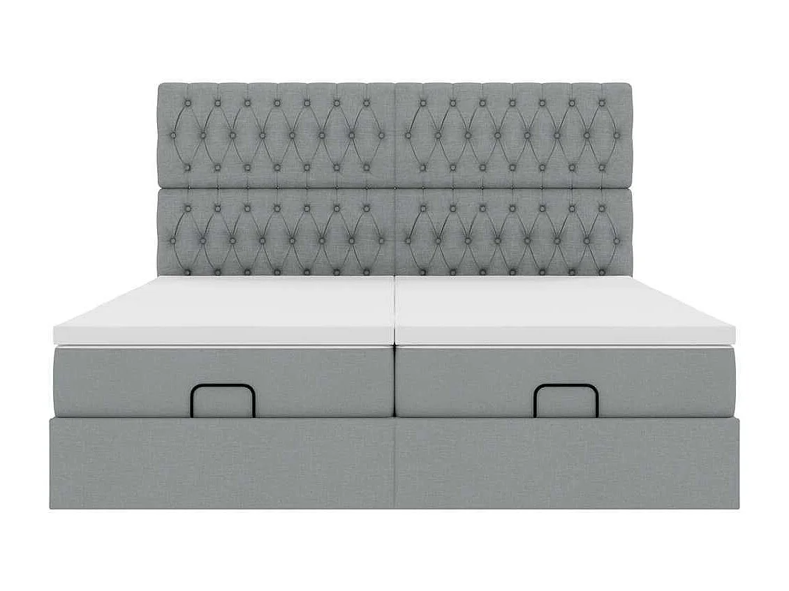 Cadre de lit ottoman et matelas gris clair 160x200cm tissu