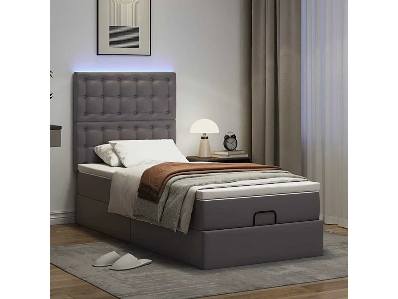 Cadre de lit ottoman avec matelas gris 100x200 cm similicuir