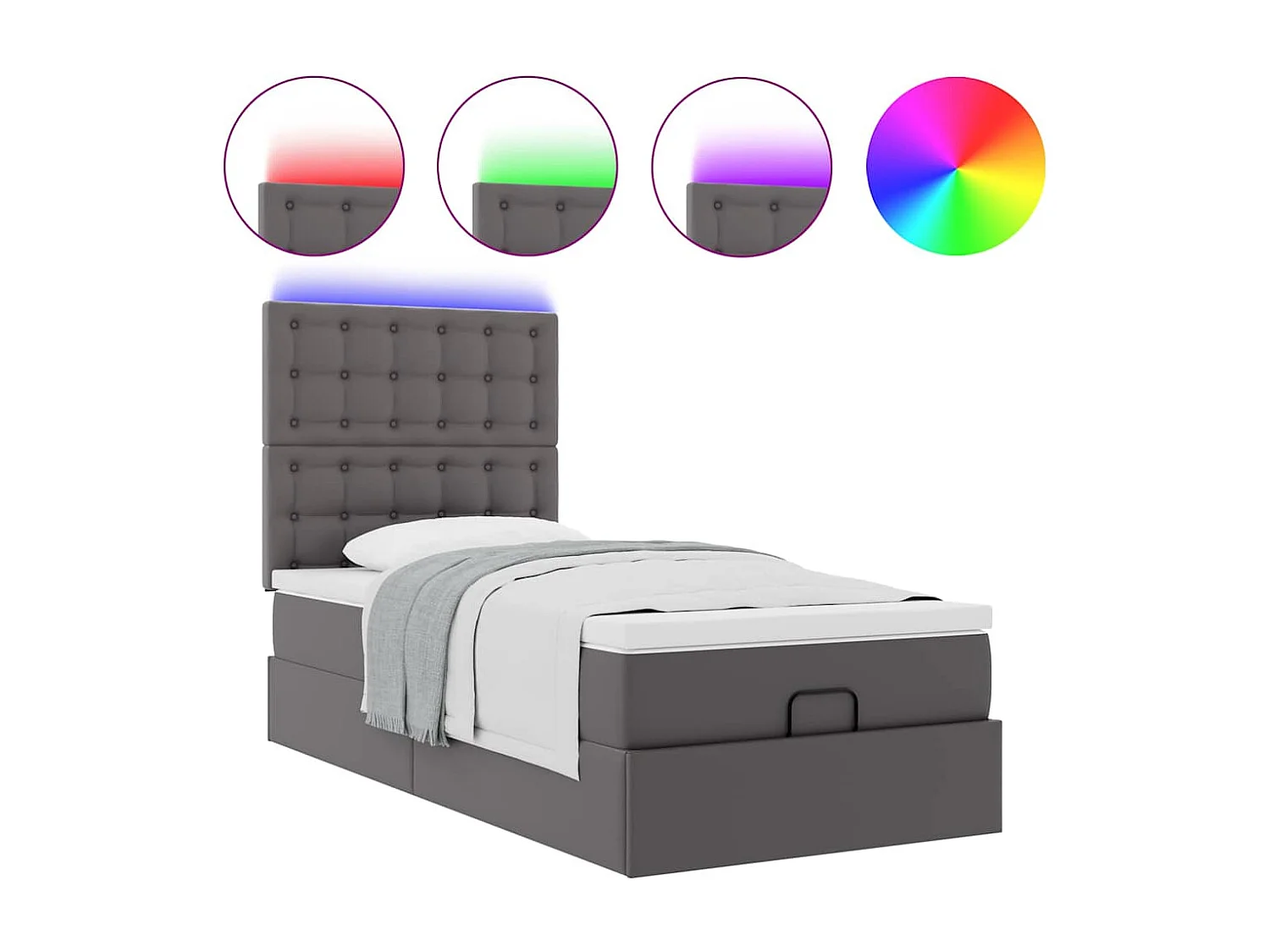 Ottoman bed met matras en LED's 100x200cm kunstleer grijs