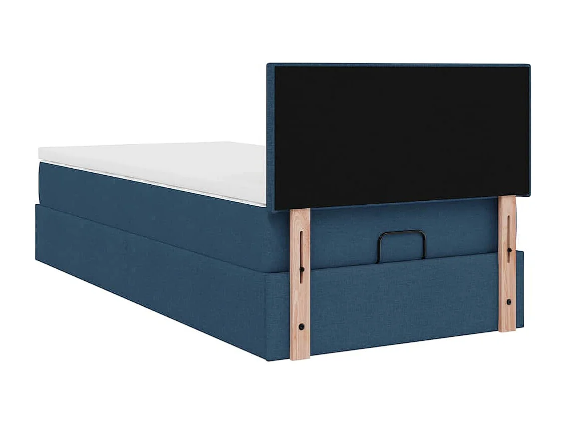 Estructura de cama otomana con colchón tela azul 90x190 cm