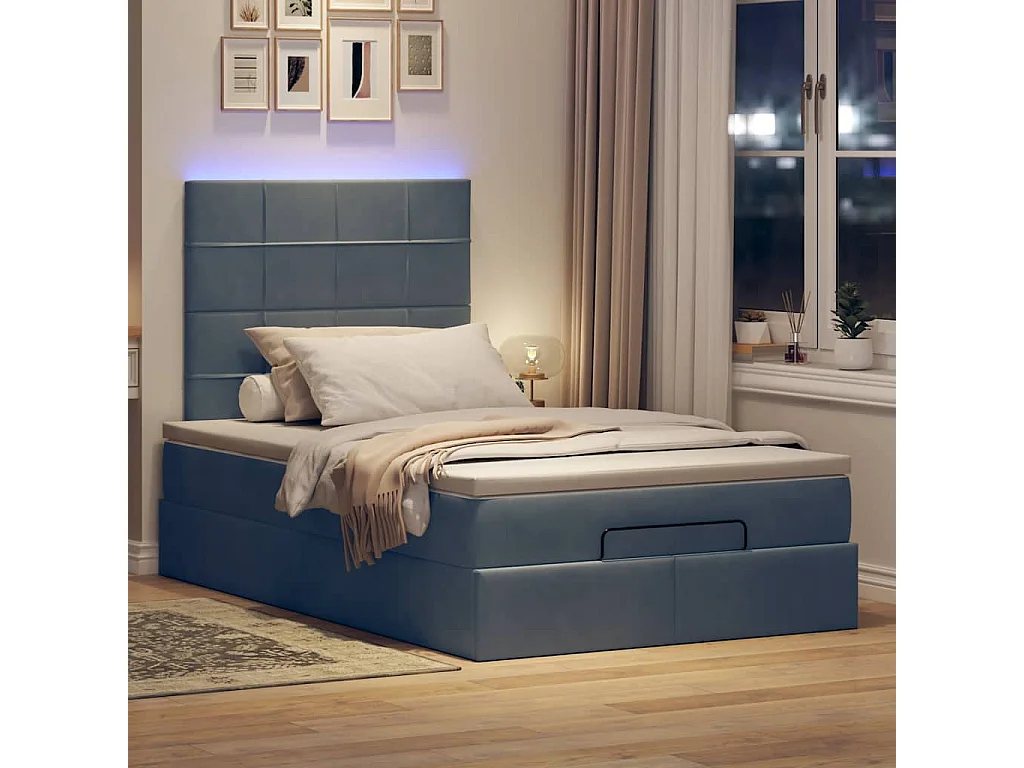 Cadre de lit ottoman et matelas gris foncé 120x200 cm velours