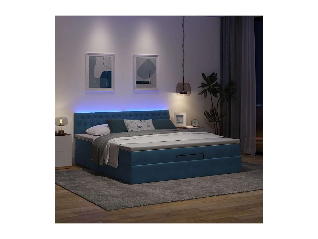 Estructura de cama otomana colchón azul oscuro 180x200 cm