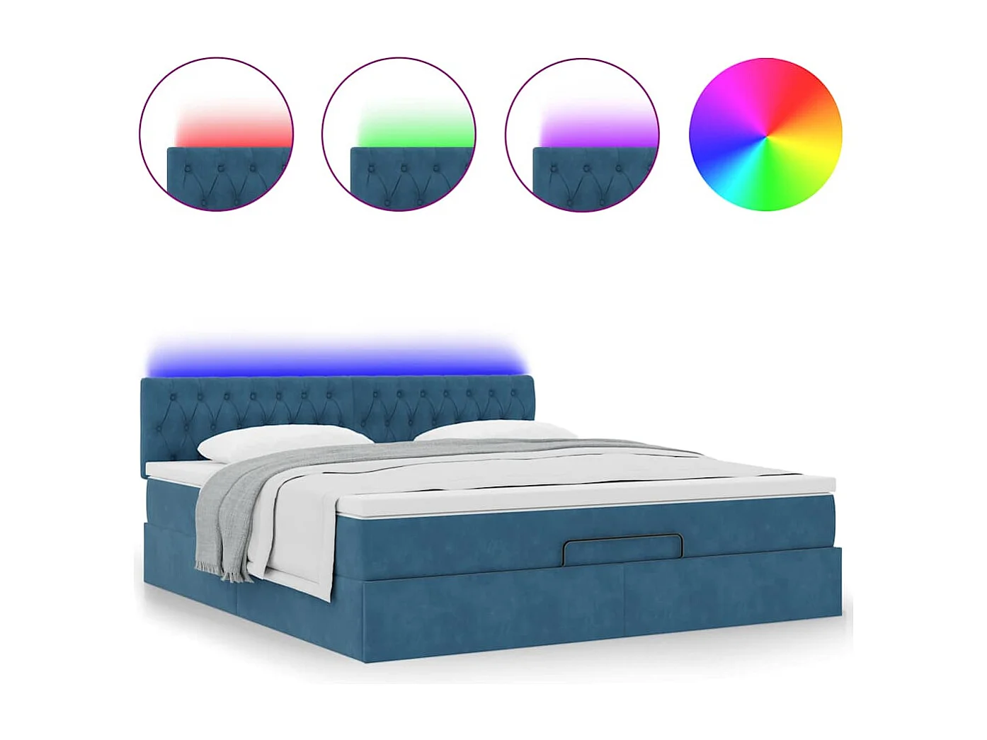 Cadre de lit ottoman avec matelas bleu foncé 180x200 cm velours