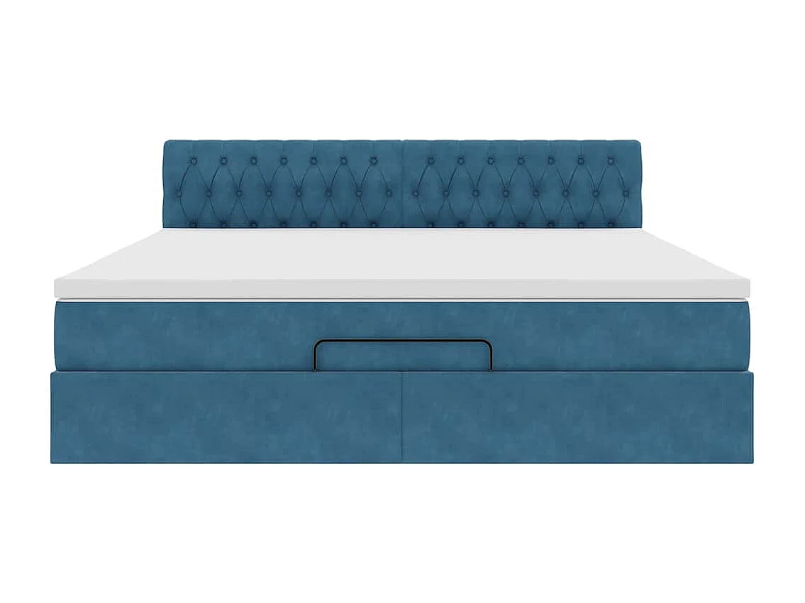 Cadre de lit ottoman avec matelas bleu foncé 180x200 cm velours