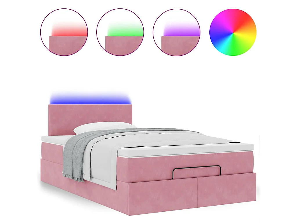 Estructura de cama otomana colchón terciopelo rosa 120x200cm
