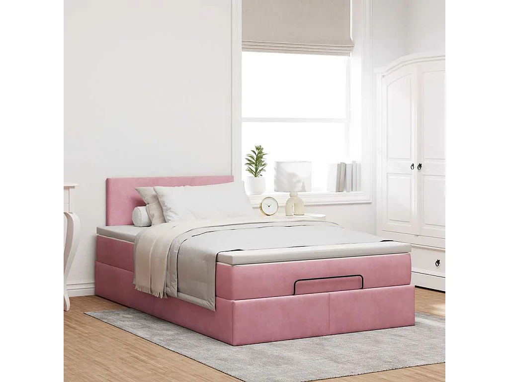 Estructura de cama otomana colchón terciopelo rosa 120x200cm