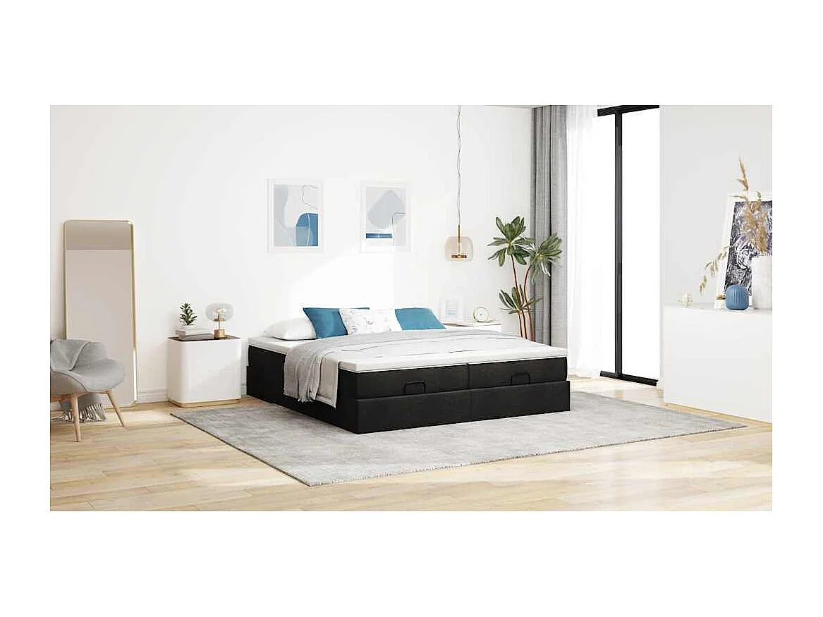 Cadre de lit ottoman avec matelas noir 160x200 cm tissu
