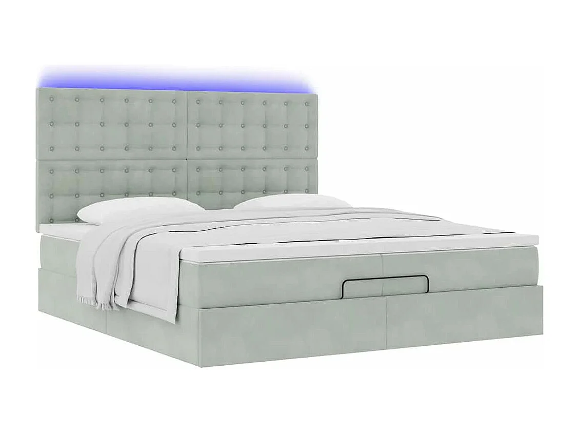 Cadre de lit ottoman avec matelas gris clair 200x200 cm velours