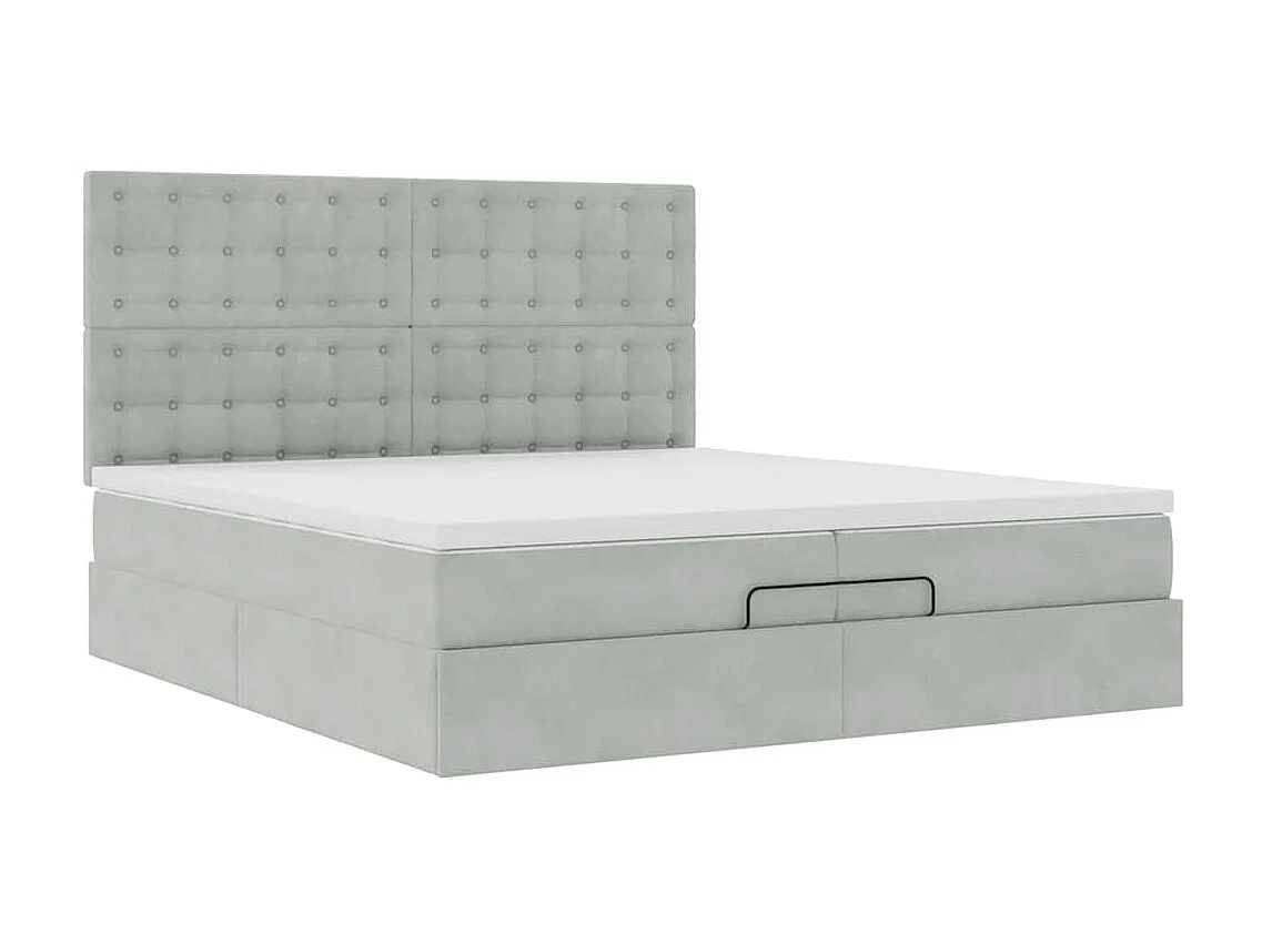 Cadre de lit ottoman avec matelas gris clair 200x200 cm velours