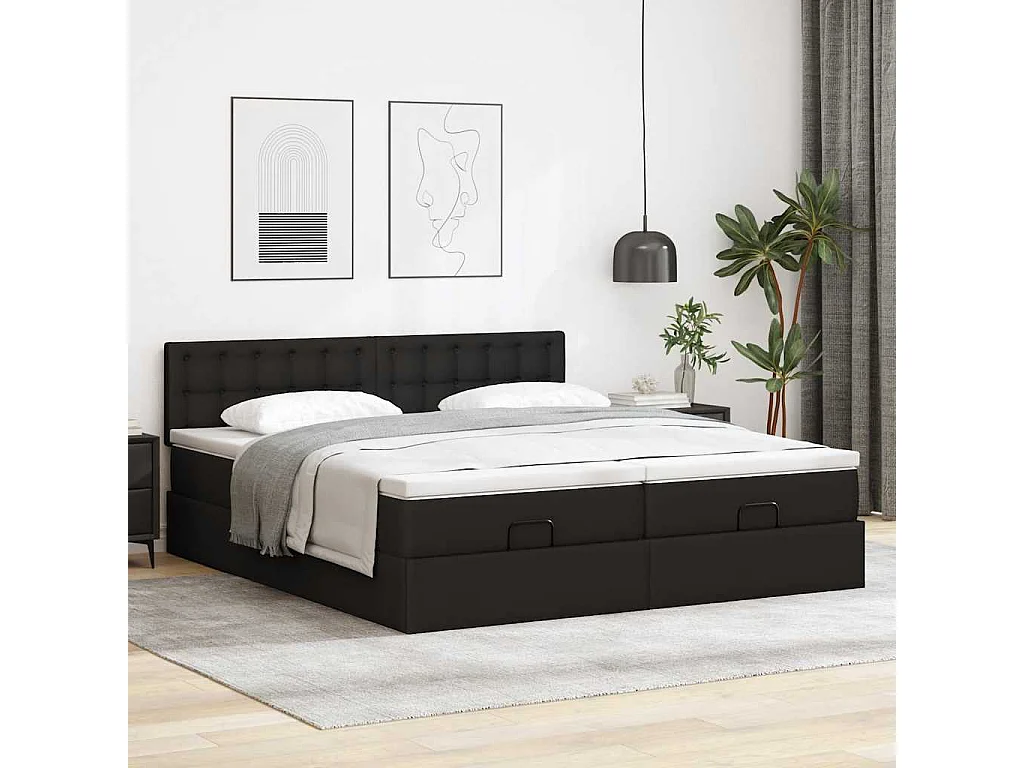 Cadre de lit ottoman avec matelas noir 160x200 cm similicuir