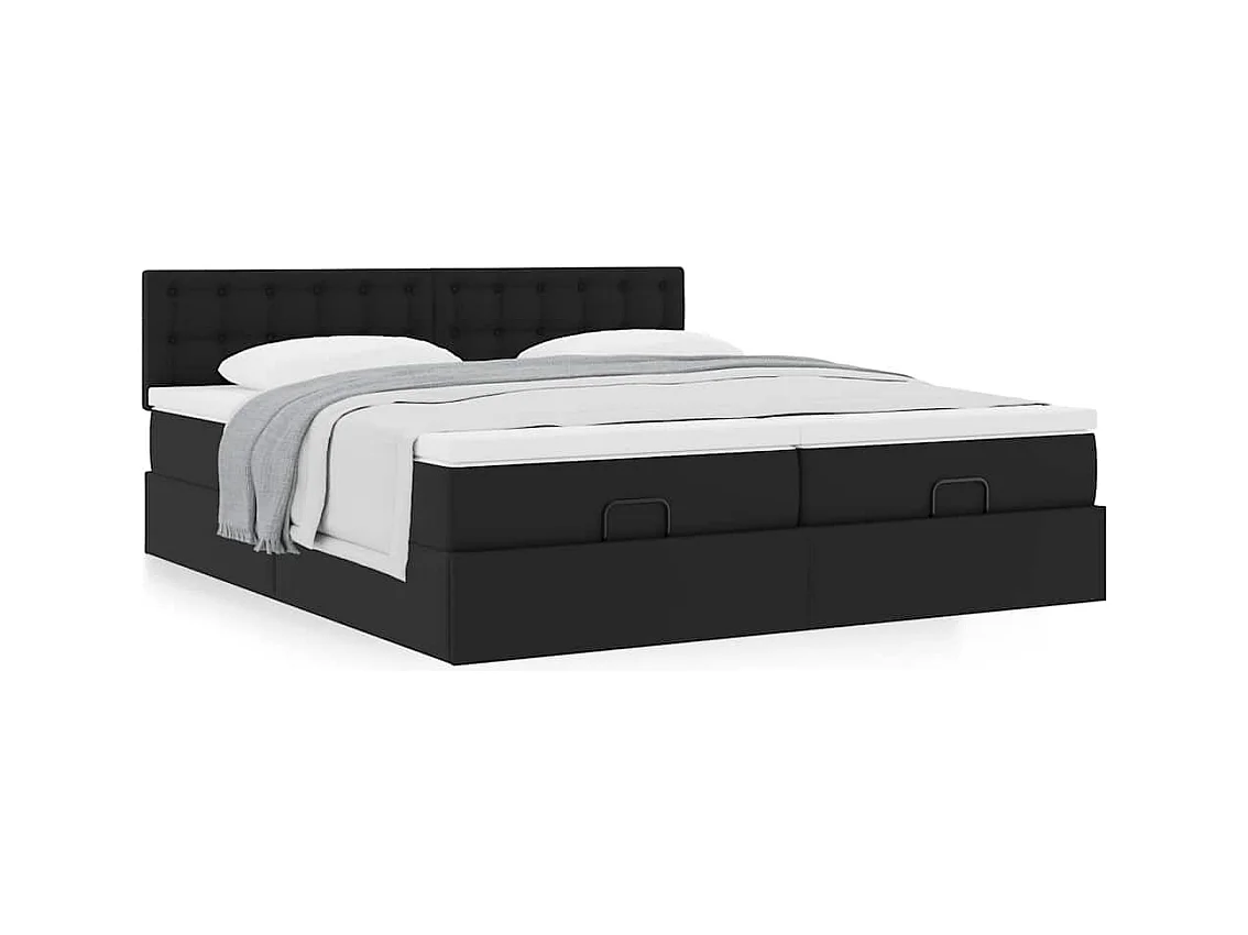 Estrutura de cama otomana com colchões pele artificial preta