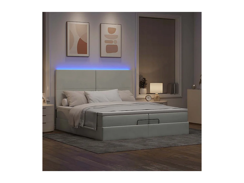 Estrutura cama otomana colchões 200x200cm veludo cinzento claro