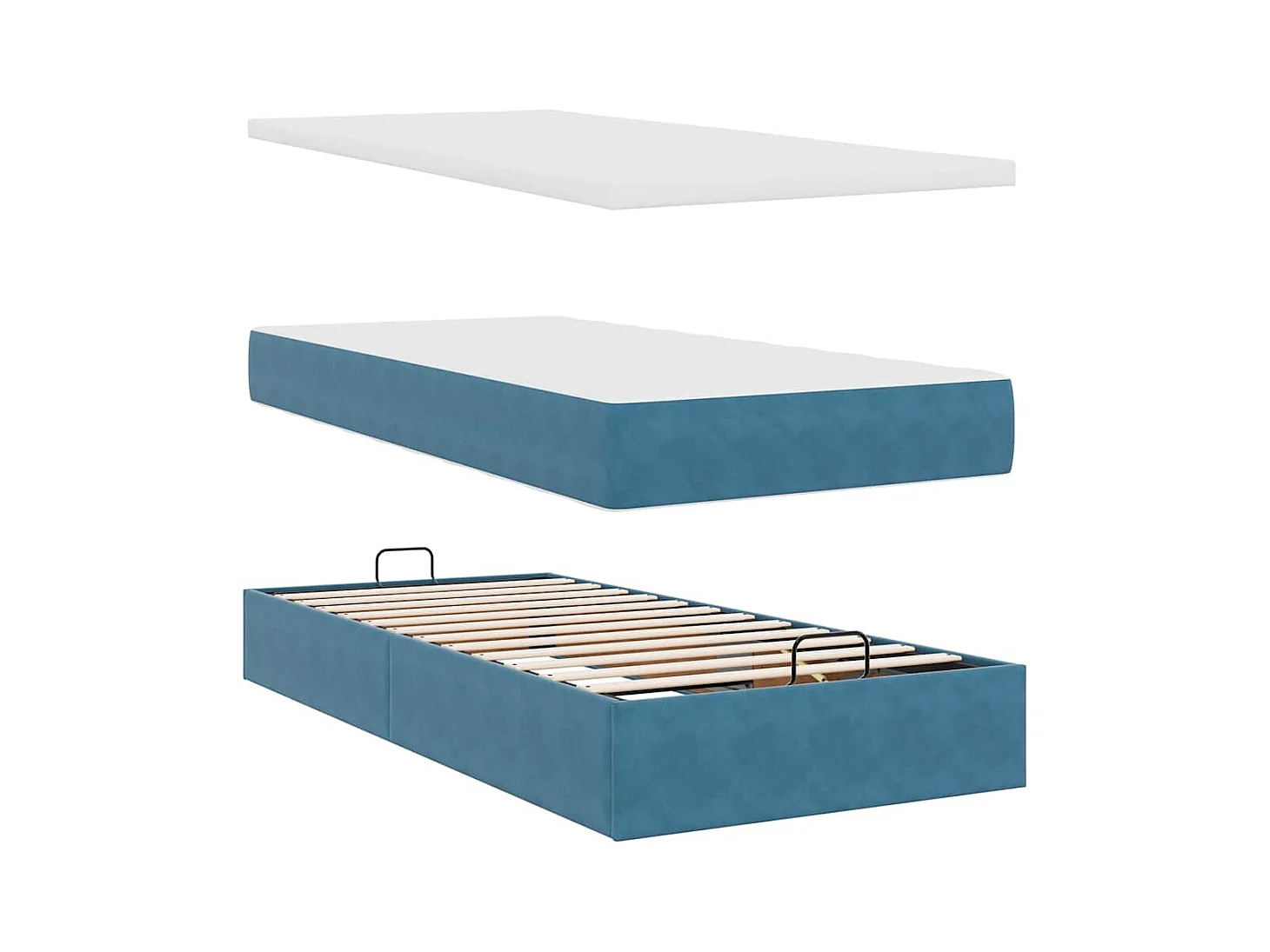 Cadre de lit ottoman avec matelas bleu foncé 90x190 cm velours