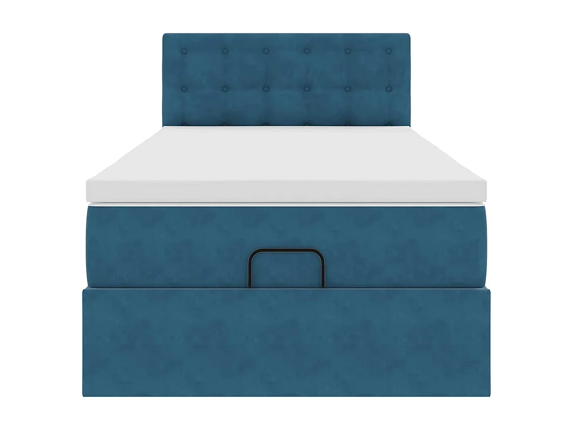 Estrutura cama otomana com colchão azul escuro 90x190cm veludo