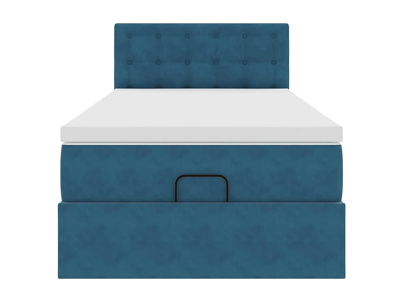 Estrutura cama otomana com colchão azul escuro 90x190cm veludo