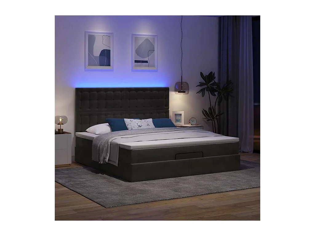 Estructura de cama otomana colchones terciopelo negra 180x200cm