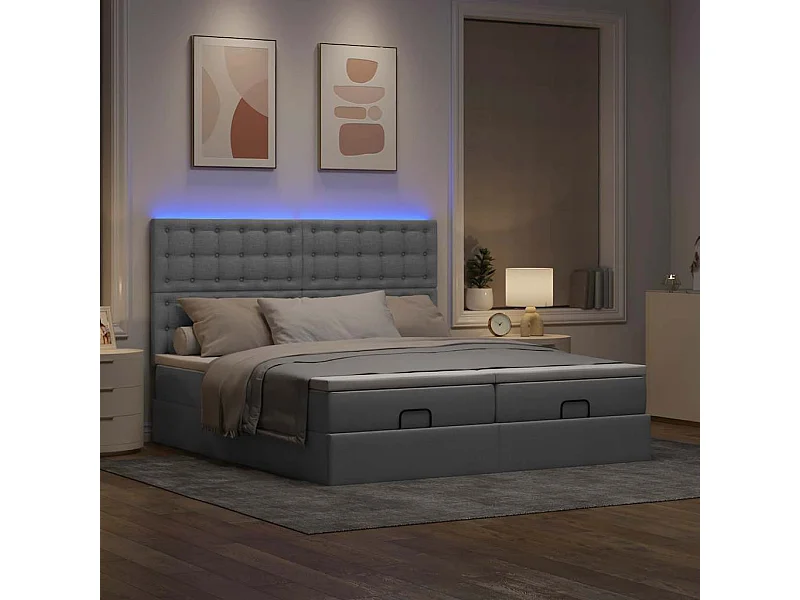 Ottoman bed met matrassen en LED's 160x200cm stof lichtgrijs
