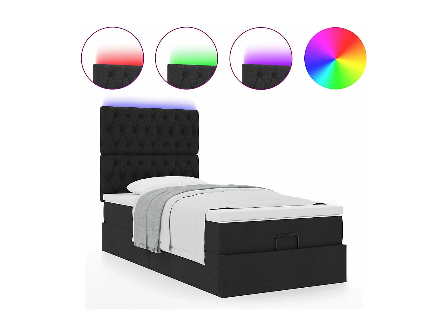 Bed poef met matras en LED's 80x200 cm stof zwart