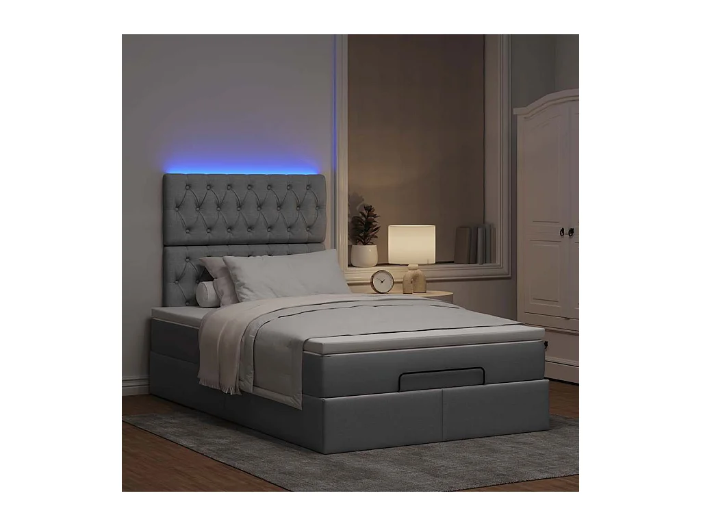 Cadre de lit ottoman avec matelas gris clair 120x190 cm tissu