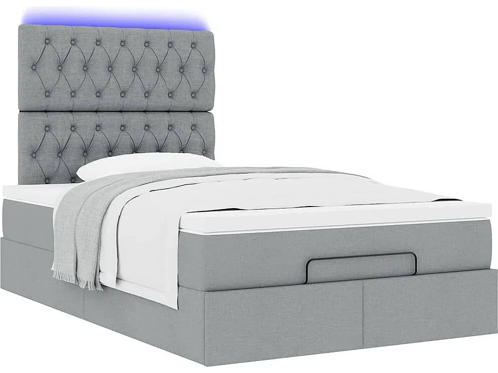 Ottoman bed met matras en LED's 120x190 cm stof lichtgrijs