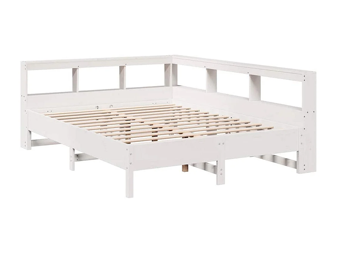 Lit bibliothèque sans matelas blanc 140x190 cm bois pin massif