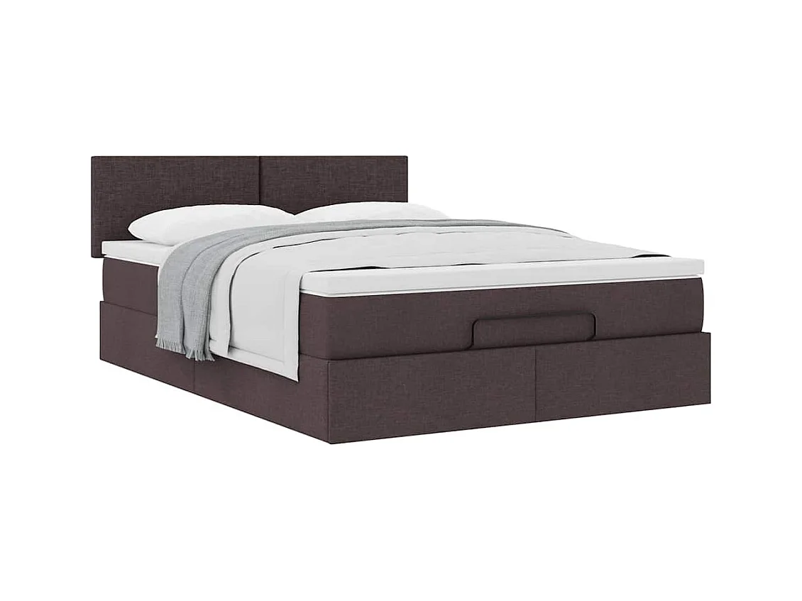 Cadre de lit ottoman avec matelas marron foncé 140x200 cm tissu