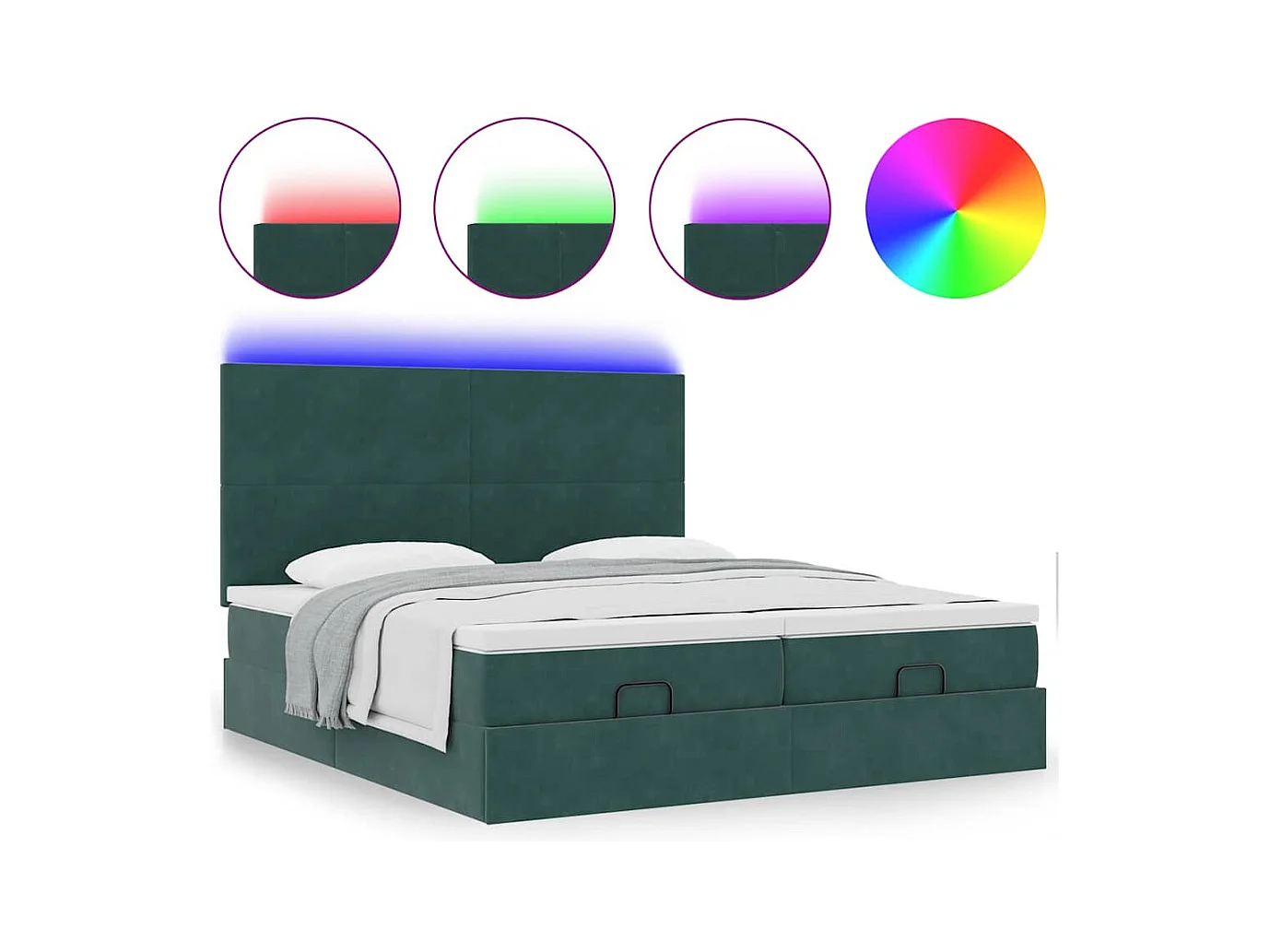 Cadre de lit ottoman avec matelas vert foncé 160x200 cm velours