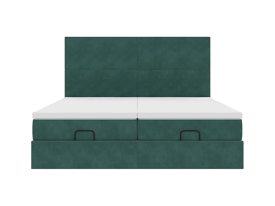 Cadre de lit ottoman avec matelas vert foncé 160x200 cm velours