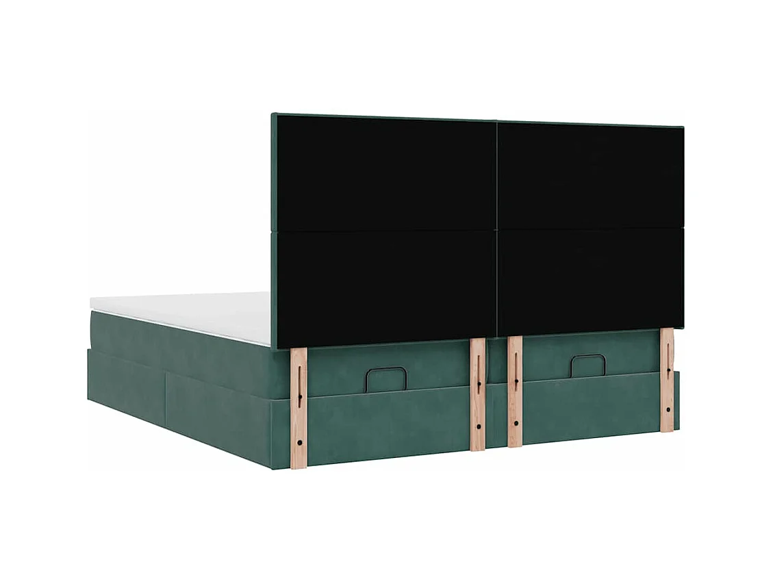 Cadre de lit ottoman avec matelas vert foncé 160x200 cm velours