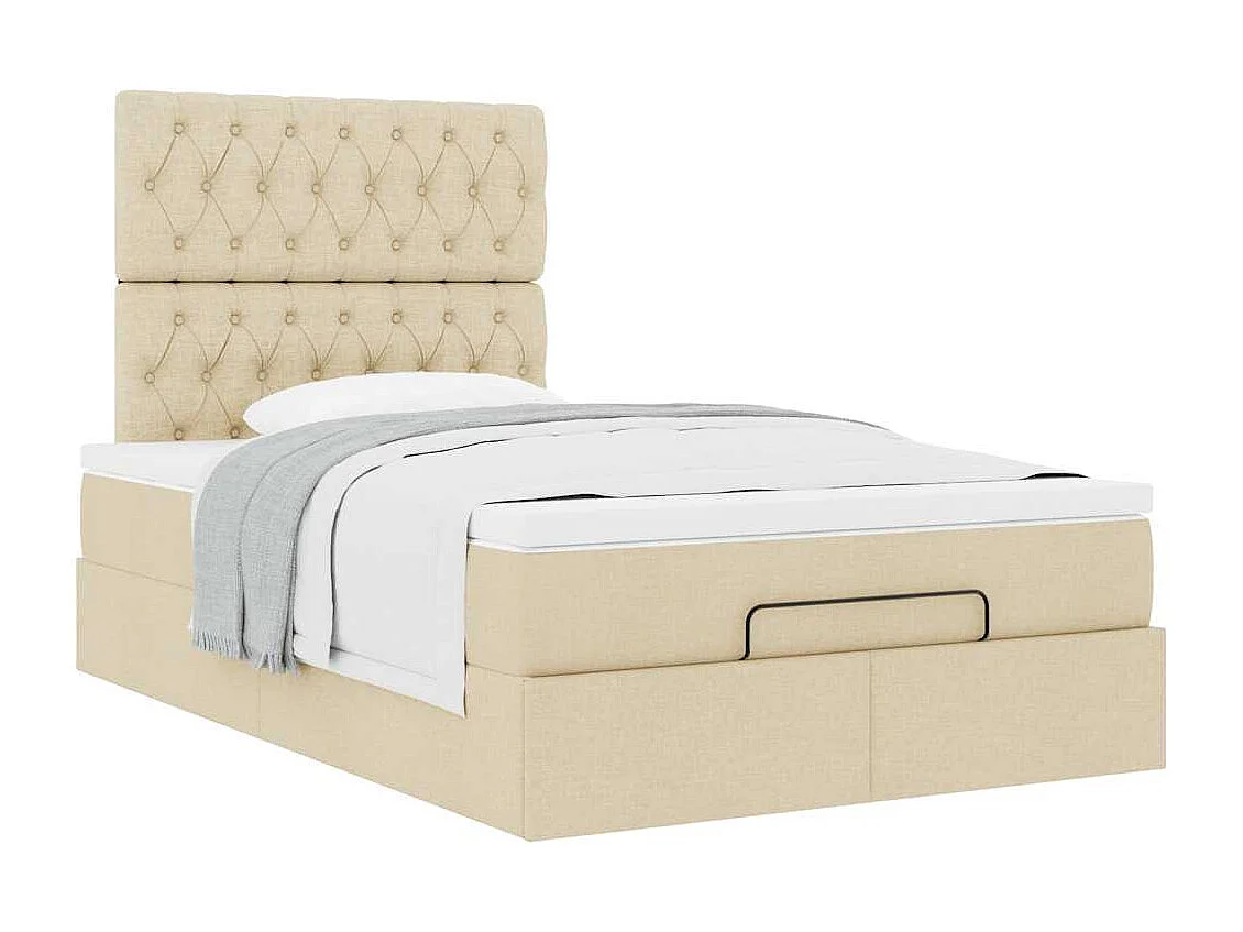 Cadre de lit ottoman avec matelas crème 120x200cm tissu