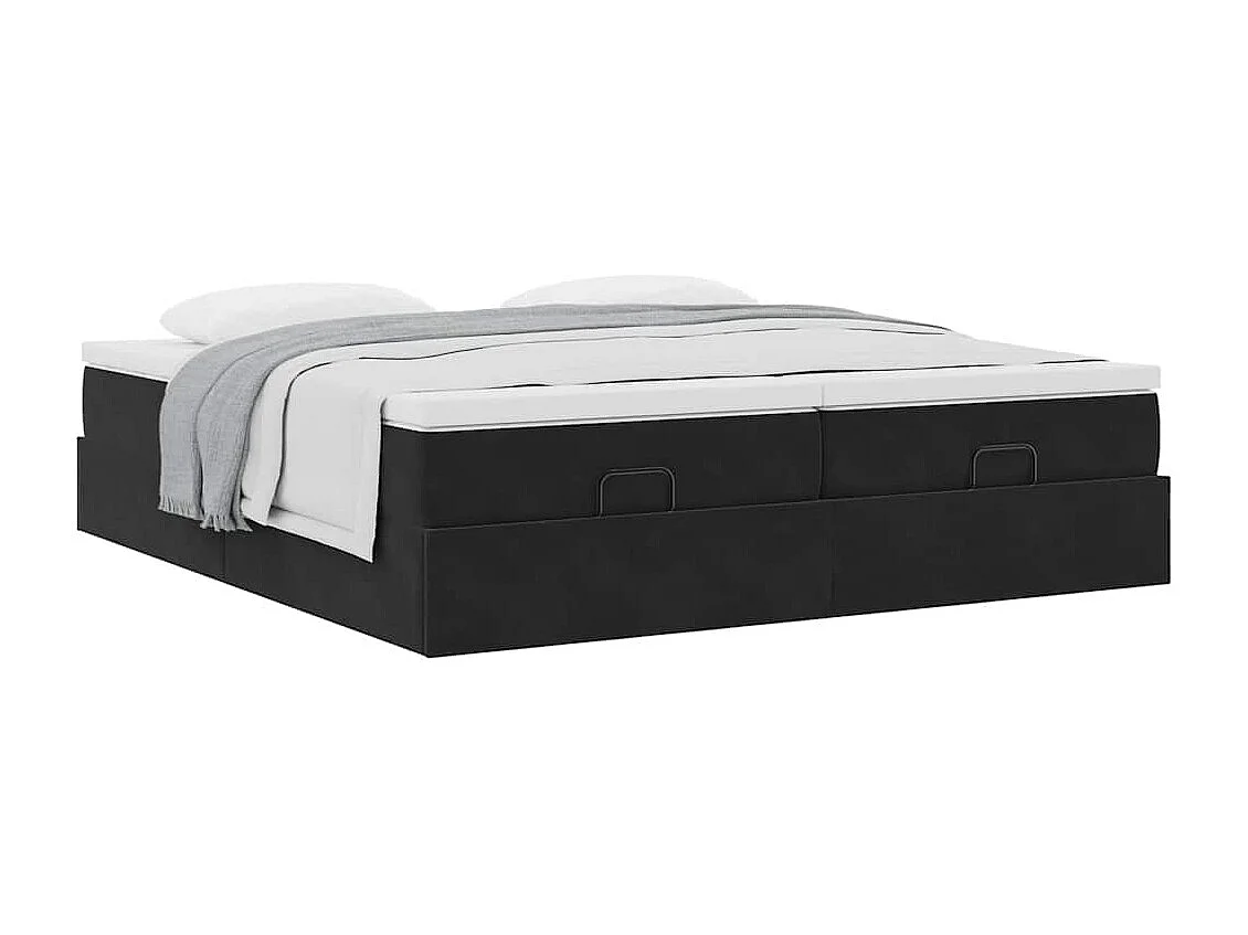 Cadre de lit ottoman avec matelas noir 200x200cm velours