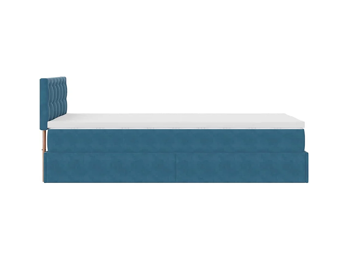 Estrutura de cama otomana com colchão azul escuro Veludo