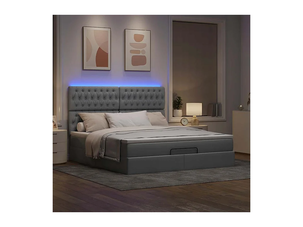 Cadre de lit ottoman et matelas gris clair 160x200cm tissu