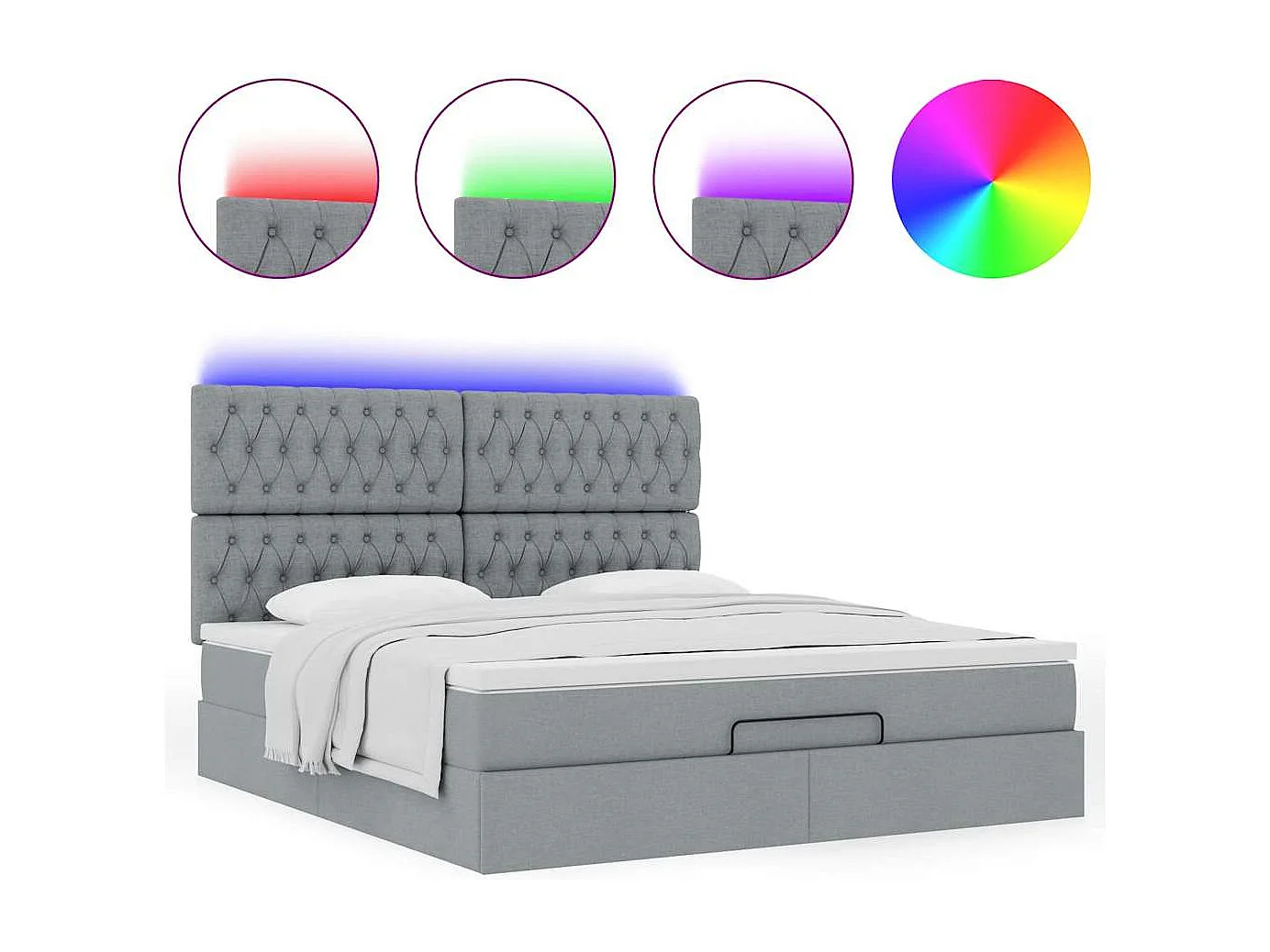 Ottoman bed met matras en LED's 160x200cm stof lichtgrijs