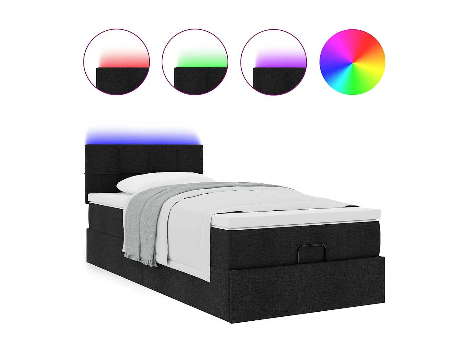 Cadre de lit ottoman avec matelas noir 80x200 cm tissu