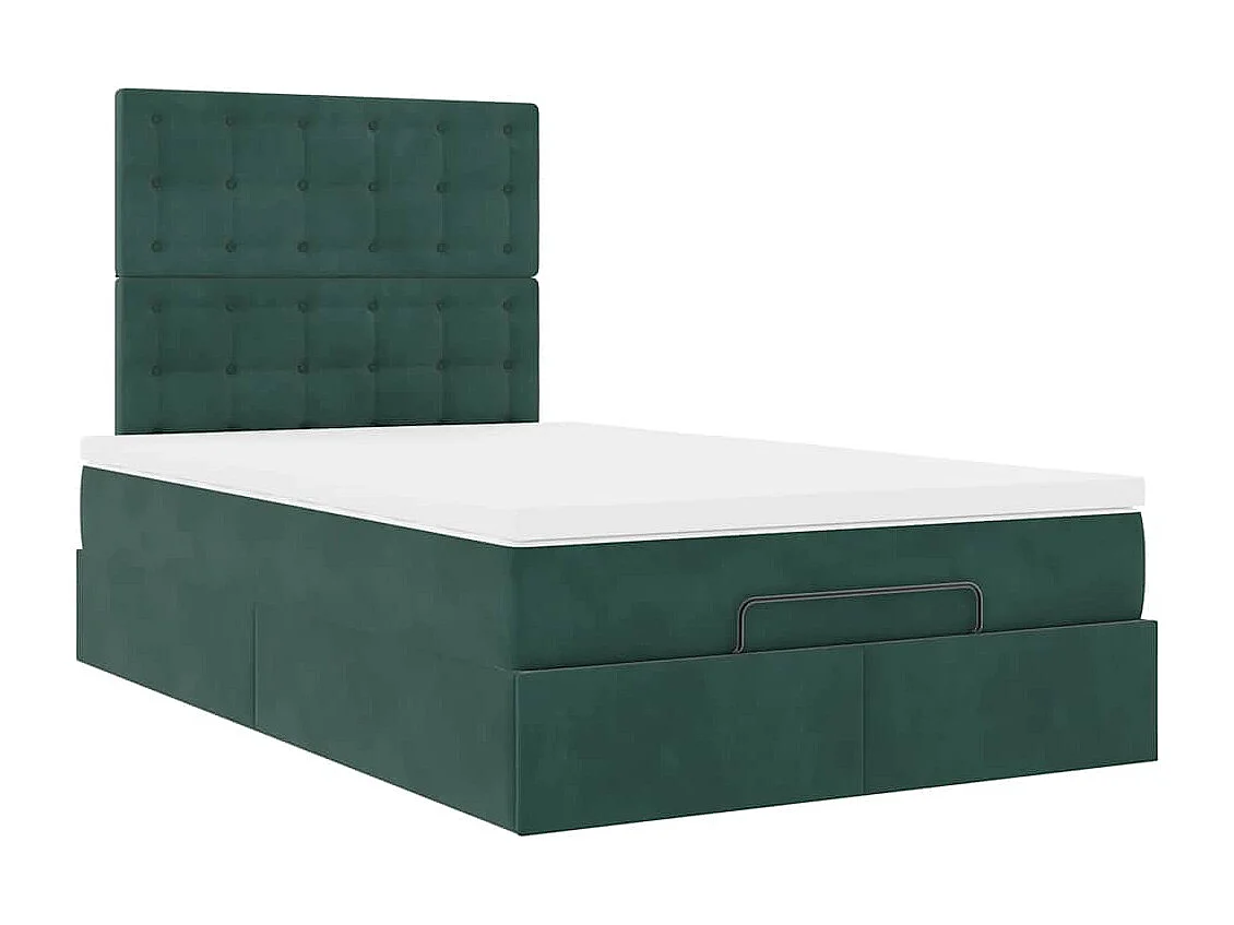 Cadre de lit ottoman avec matelas vert foncé 120x200 cm velours