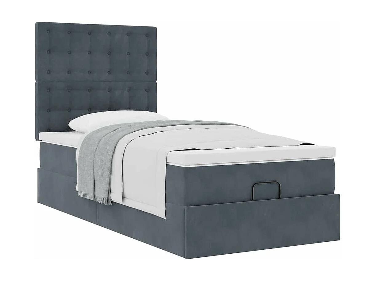 Cadre de lit ottoman avec matelas gris foncé 80x200 cm velours