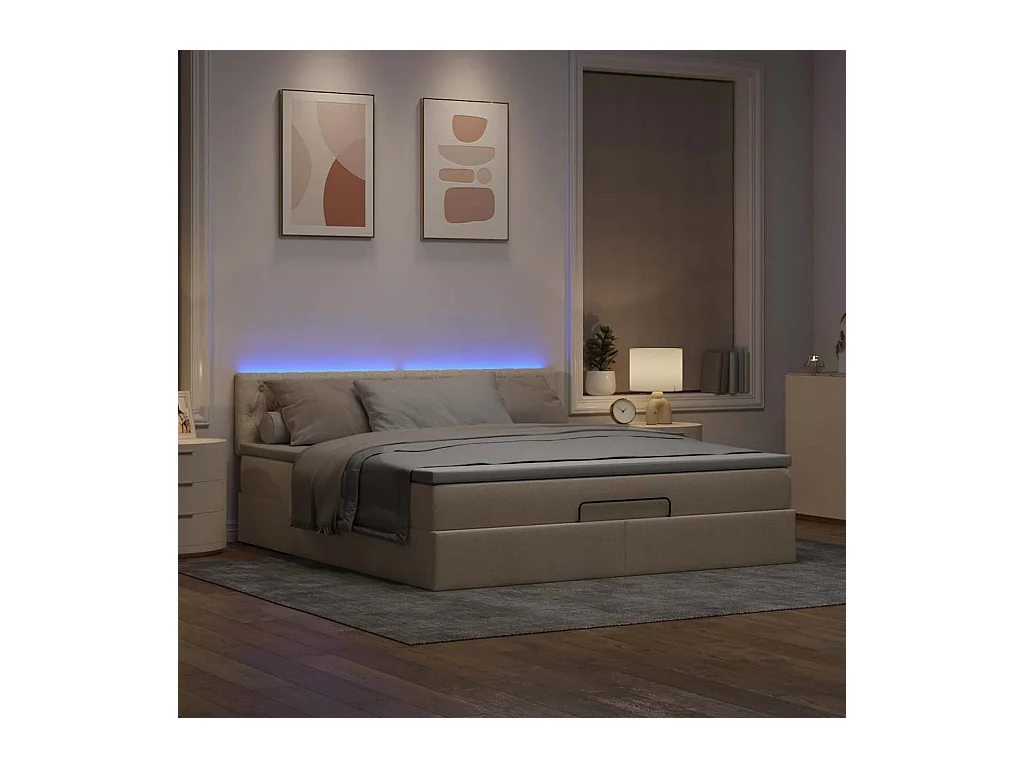 Cadre de lit ottoman avec matelas crème 160x200 cm tissu