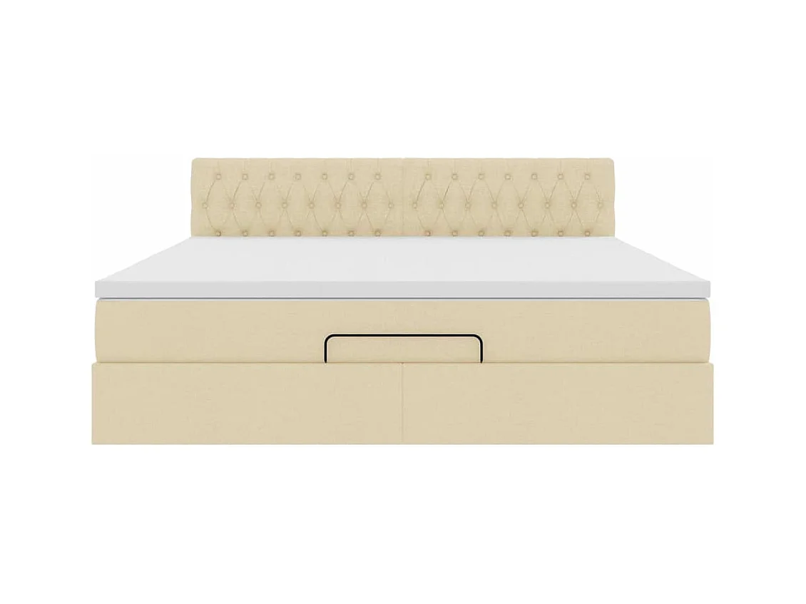 Cadre de lit ottoman avec matelas crème 160x200 cm tissu