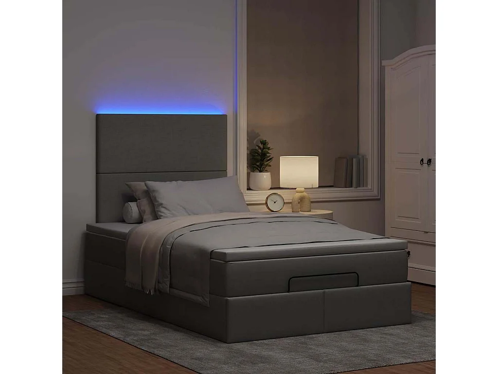 Cadre de lit ottoman avec matelas gris clair 120x190 cm tissu