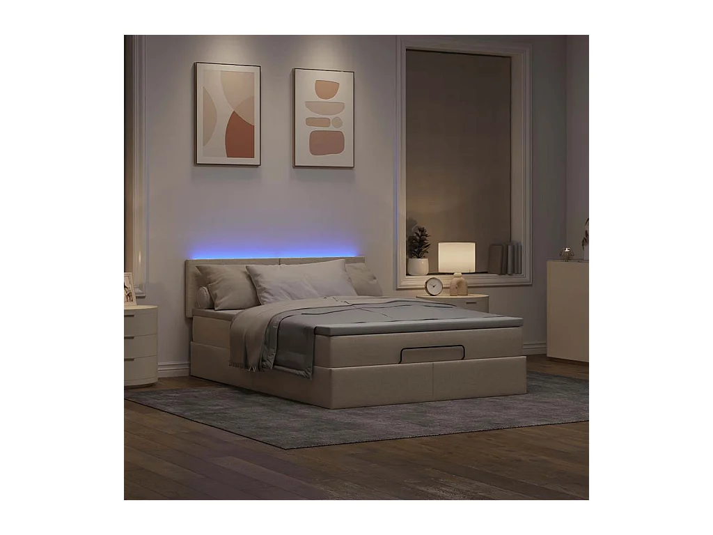 Lit ottoman avec matelas crème 140x200 cm tissu