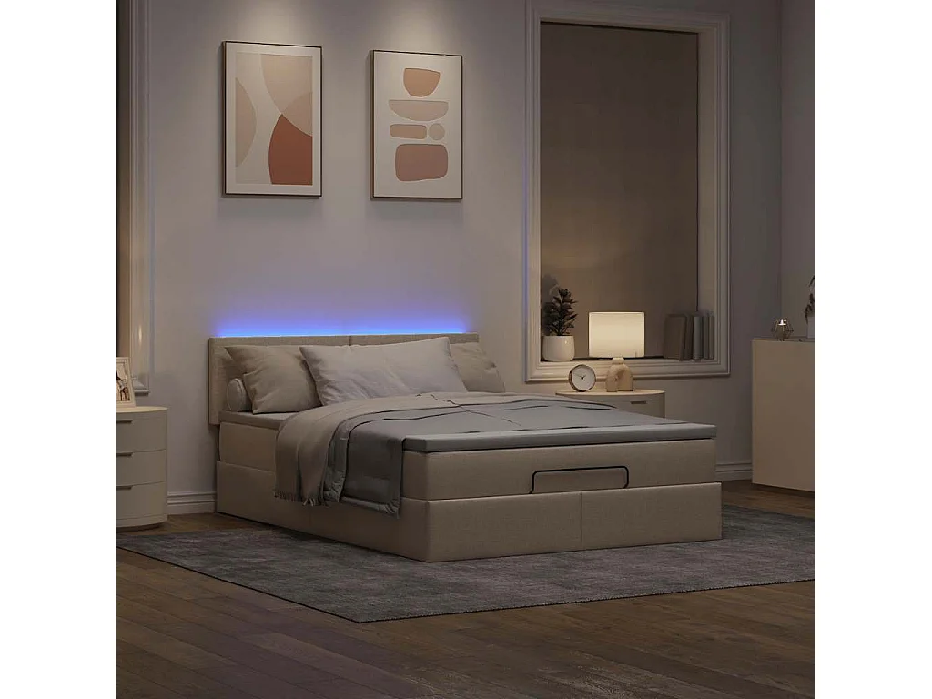 Bed poef met matras en LED's 140x200 cm stof crèmekleurig